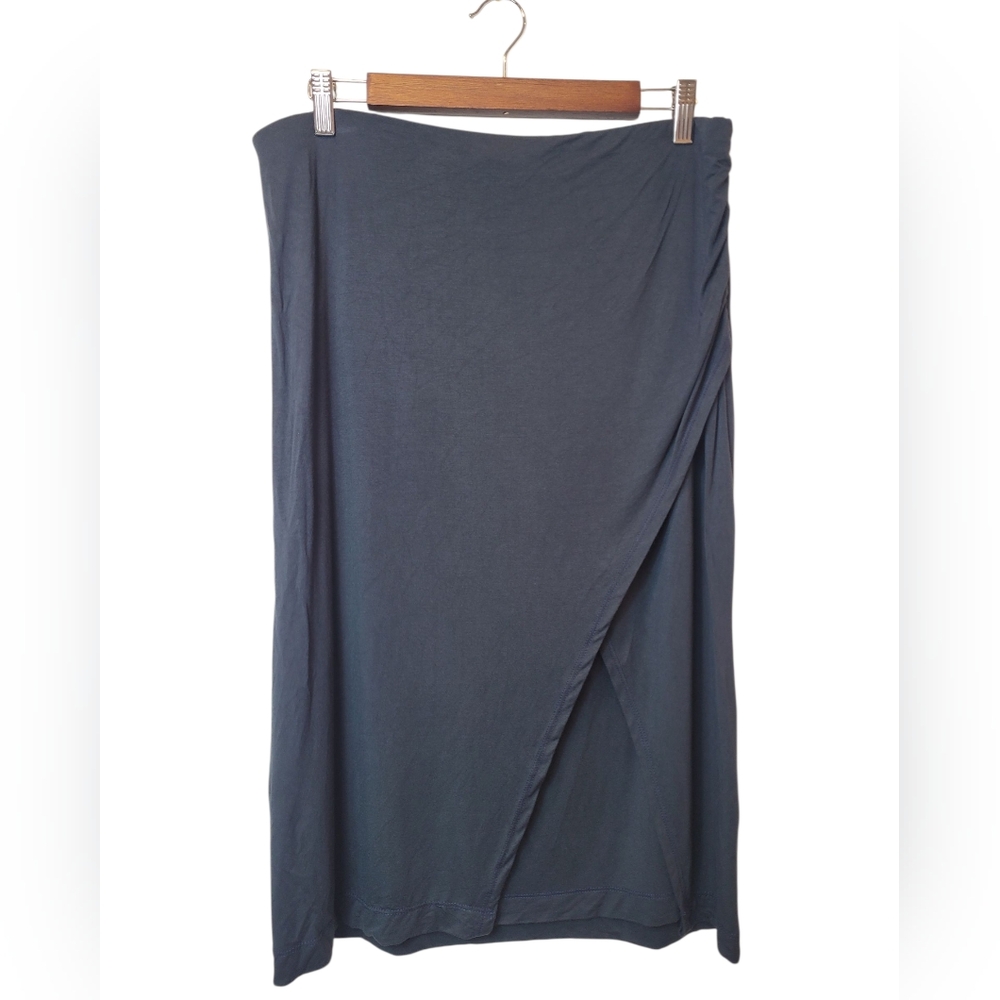 Sozy Live + Comfort Midi Skirt Size XXL Gray Faux Slit Rayon Spandex Ruching
